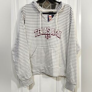 NWT Fanatics Texas A&M Aggies Grey White Striped Hoodie Sweatshirt Women's XL